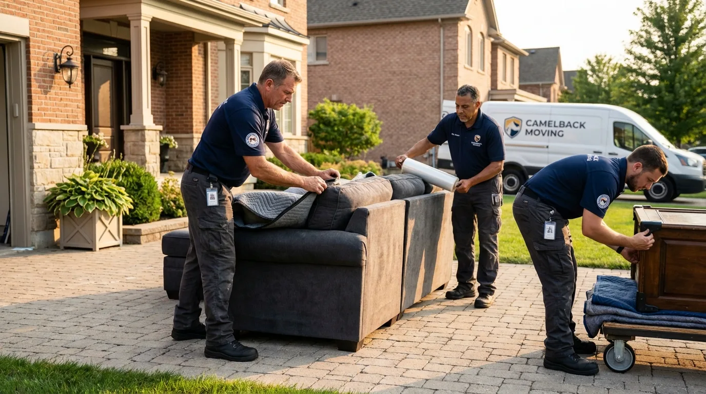 Large estate moving crew wrapping furniture in Ashley, OH