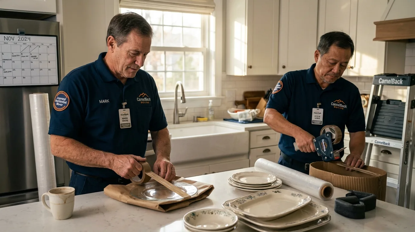 Professional crew packing kitchen dishware in Ashley, OH